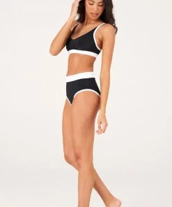 Onzie High Rise Bikini Bottom - Black White Rib 12 Onzie High Rise Bikini Bottom - Black White Rib