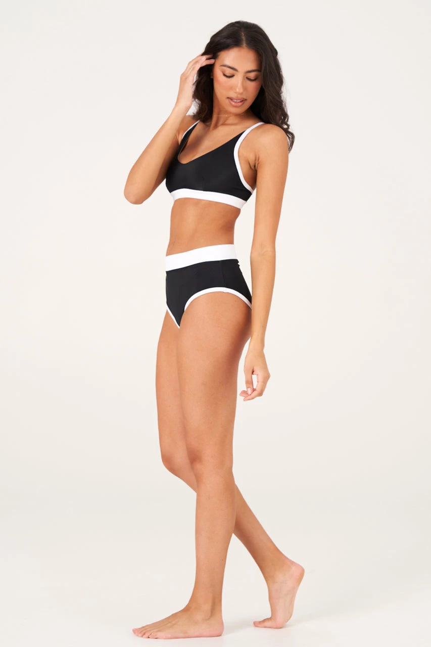 Onzie High Rise Bikini Bottom - Black White Rib 7 Onzie High Rise Bikini Bottom - Black White Rib