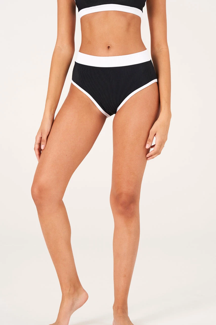 Onzie High Rise Bikini Bottom - Black White Rib 3 Onzie High Rise Bikini Bottom - Black White Rib