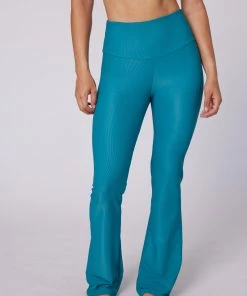 ONZIE Rib Studio Flare Leg Pant - Aquamarine Women's New