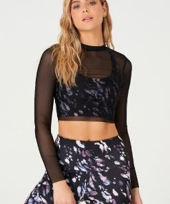 Onzie Sheer Lotus Crop - Black Tops