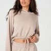 Onzie Outerwear & Sweatshirts Cinch Crop Hoodie - Taupe Fleece