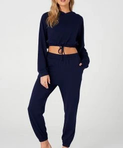 Onzie Cinch Crop Hoodie - Navy Fleece