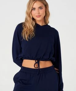 Onzie Cinch Crop Hoodie - Navy Fleece