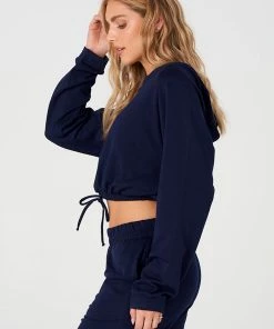 Onzie Cinch Crop Hoodie - Navy Fleece