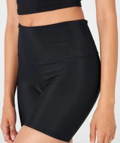 Onzie Bottoms Rib Mini Biker Short - Black Rib