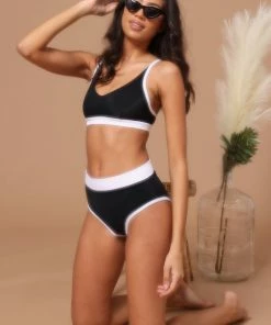 Onzie High Rise Bikini Bottom - Black White Rib