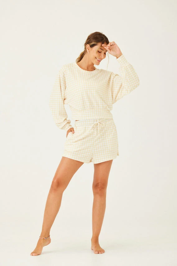 ONZIE French Terry Sweat Short - Limoncello Gingham Bottoms 7 ONZIE French Terry Sweat Short - Limoncello Gingham Bottoms