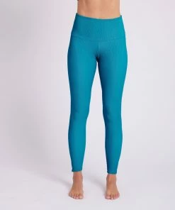 ONZIE High Rise Rib Legging - Aquamarine Rib Women's New