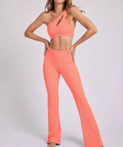 ONZIE Rib Studio Flare Leg Pant - Peach Punch Rib Women's New