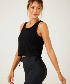 ONZIE Side Tie Tank - Black Core Rib Tops