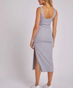 ONZIE Women's New Slit Maxi Dress - Heather Gray Core Rib