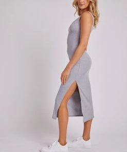 ONZIE Women's New Slit Maxi Dress - Heather Gray Core Rib