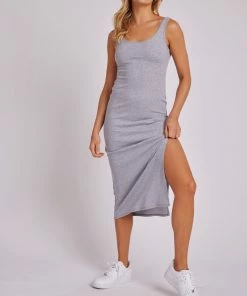 ONZIE Women's New Slit Maxi Dress - Heather Gray Core Rib