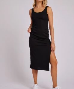 ONZIE Slit Maxi Dress - Black Core Rib