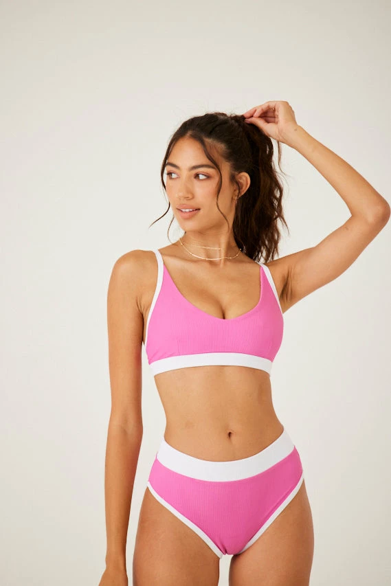 ONZIE Women's New Color Block Bra - Ibis Rose White Rib 3 ONZIE Women's New Color Block Bra - Ibis Rose White Rib