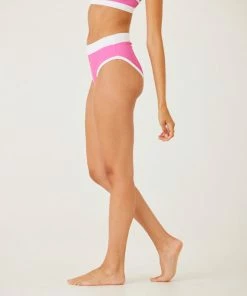 ONZIE High Rise Bikini Bottom - Ibis Rose White Rib