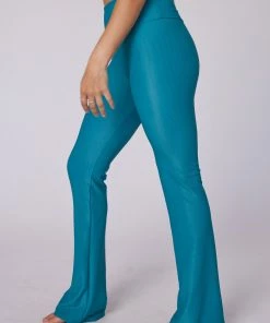 ONZIE Rib Studio Flare Leg Pant - Aquamarine Women's New