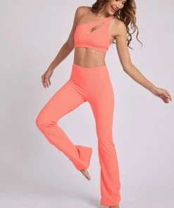 ONZIE Rib Studio Flare Leg Pant - Peach Punch Rib Women's New