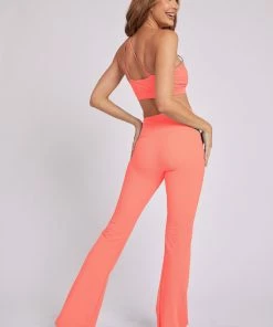 ONZIE Rib Studio Flare Leg Pant - Peach Punch Rib Women's New