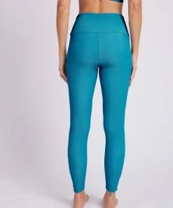 ONZIE High Rise Rib Legging - Aquamarine Rib Women's New